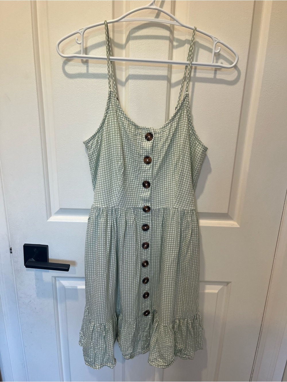 Japna Mint Gingham Button-Front Mini Dress